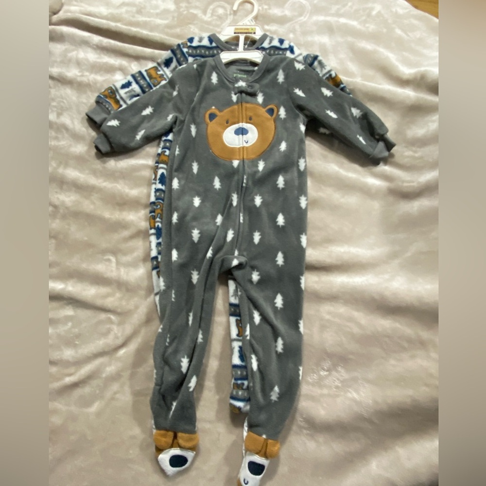 Chick Pea Gray and Brown Bear Print Footie Set of‎ 2